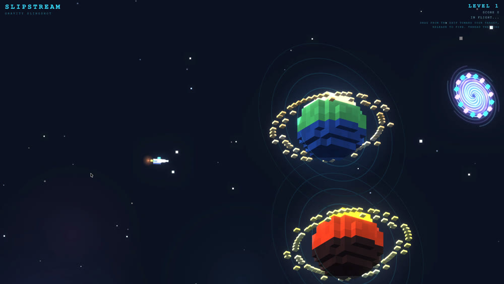 Slipstream, a voxel gravity-slingshot game in deep space