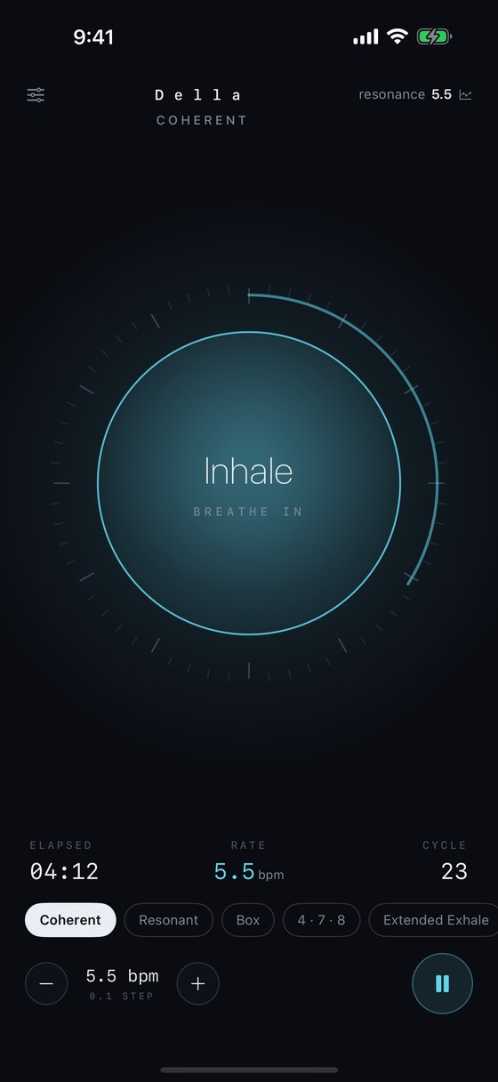 Della's resonant breathing instrument on iPhone